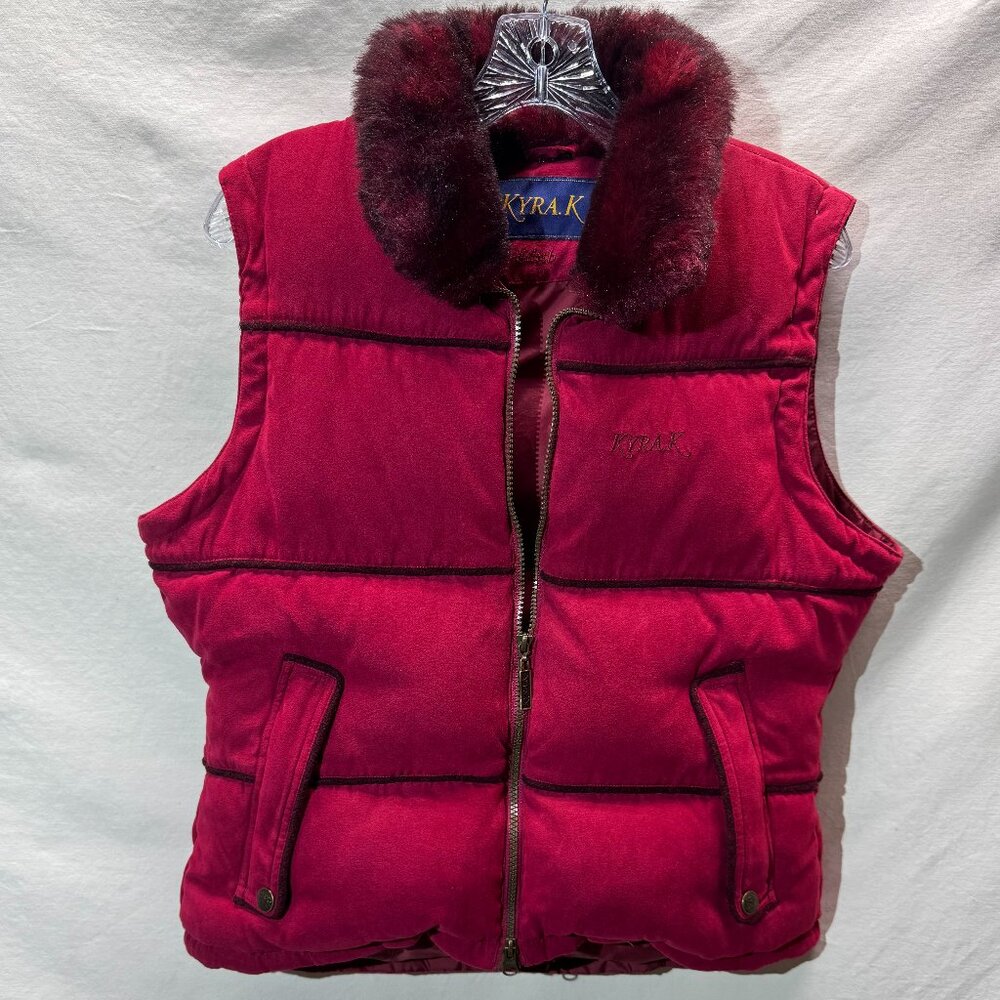 Kyra K Vintage Edith Down Puffer Vest w/ Faux Fur Collar | Red | Y2K